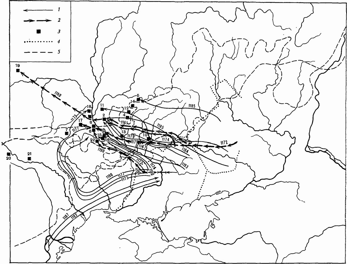 Рис. 6. Карта половецких походов на Русь в третий период