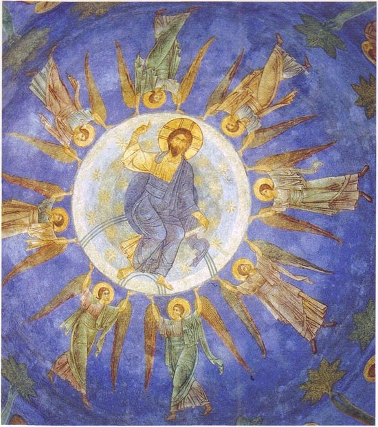 Вознесение. Фрагмент фрески купола Спасо-Преображенского собора Мирожского монастыря в Пскове, 1140-е
