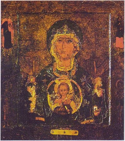 Богородица «Знамение». Лицевая сторона двусторонней иконы, одной из главных святынь Новгородского Софийского собора, 1130—1140