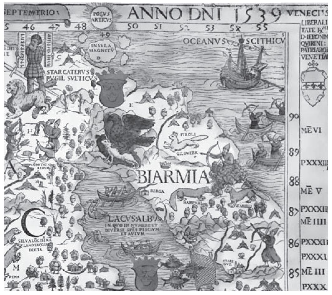 Биармия на карте «Carta Marina» Олафа Магнуса (Olaus Magnus), отпечатанной в Венеции в 1539 году