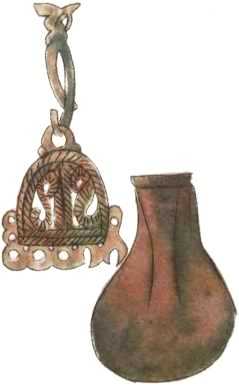 Медная подвеска и кожаный кошелек из подмосковного кургана. Начало XIII века