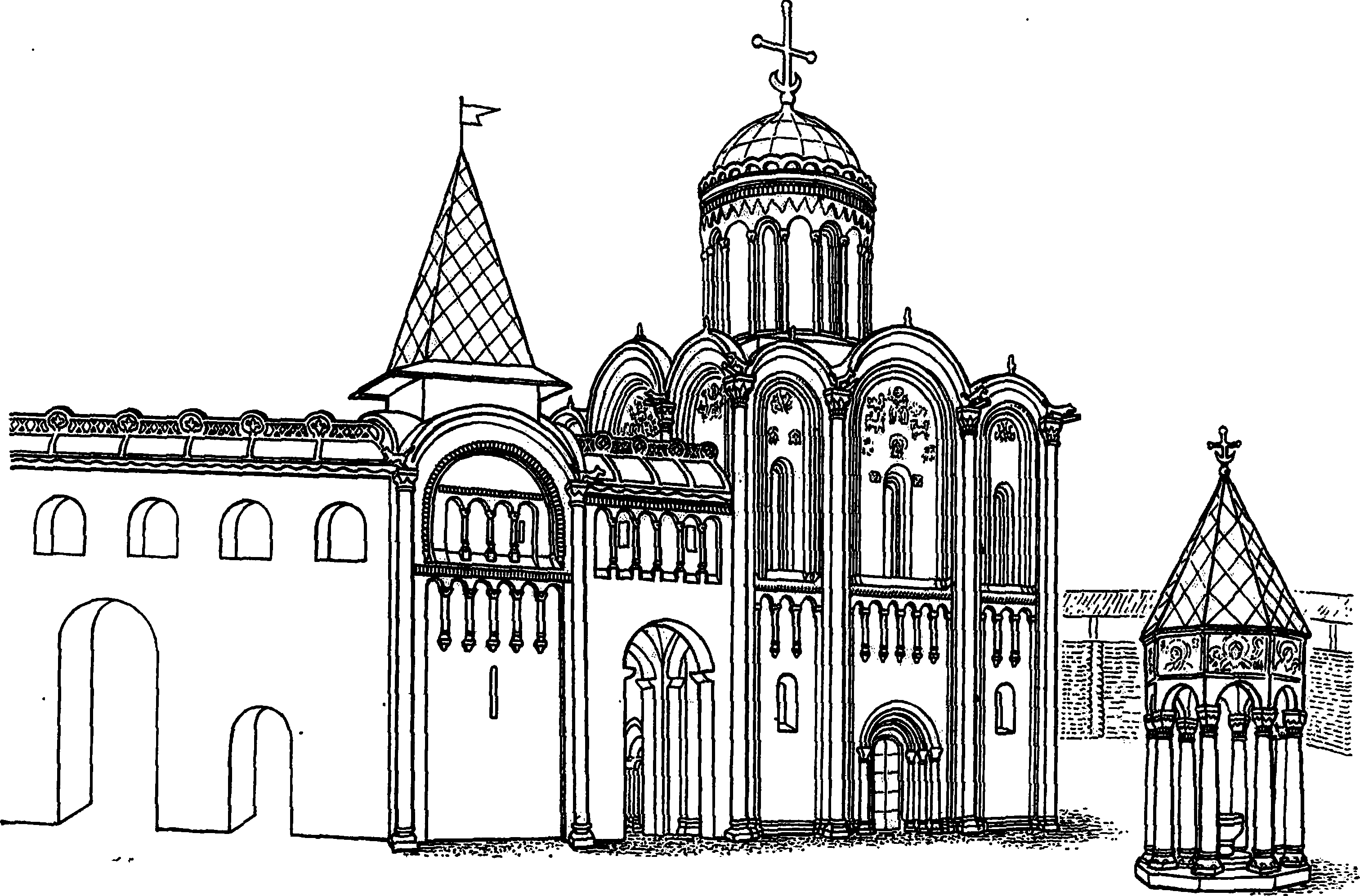 Боголюбово. Часть дворцового комплекса середины XII в. (Реконструкция с использованием данных Н.Н. Воронина)