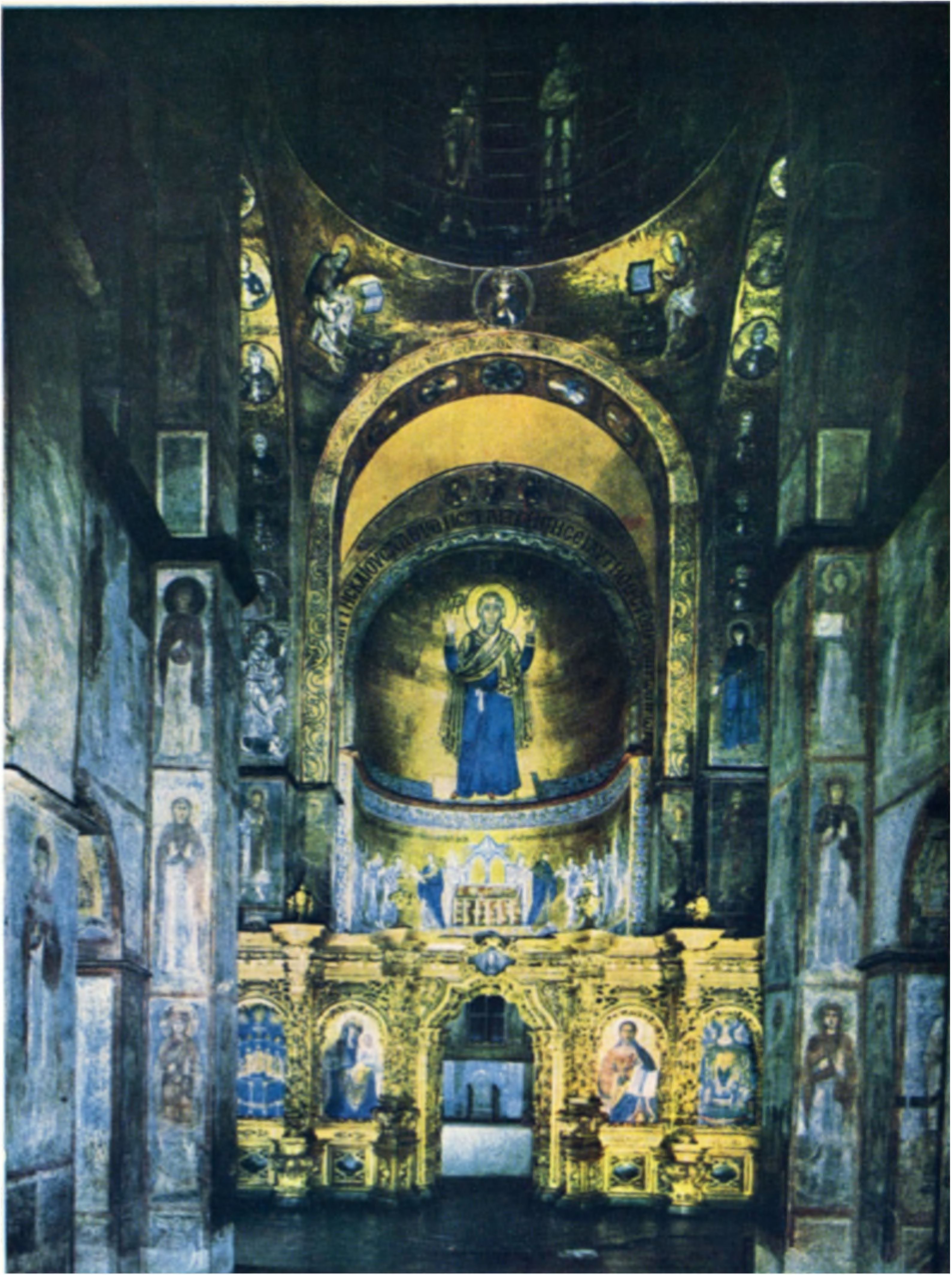 Софийский собор в Киеве. 1037 г. В глубине алтарной конхи — мозаичное изображение богородицы «Нерушимая стена»