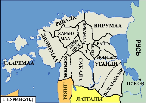 Рис. 1. Эстонские области в нач. XIII века