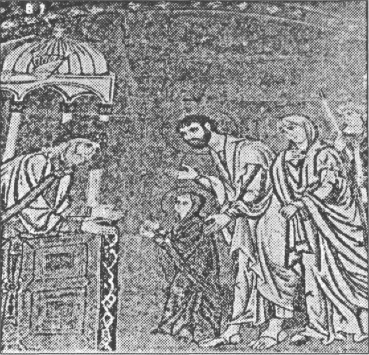 Ил. 100. Принесение Марии первосвященнику. Мозаика. Византия. Конец XI в. Кафоликон монастыря Дафни (Афины, Греция)