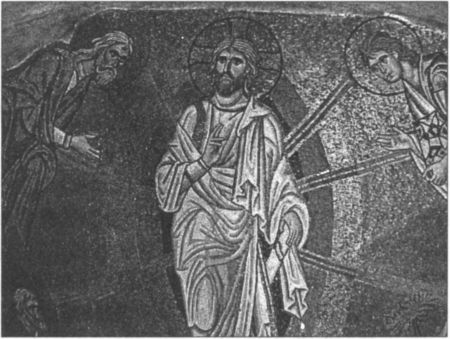 Ил. 95. Преображение. Мозаика. Византия. Конец XI в. Кафоликон монастыря Дафни (Афины, Греция)