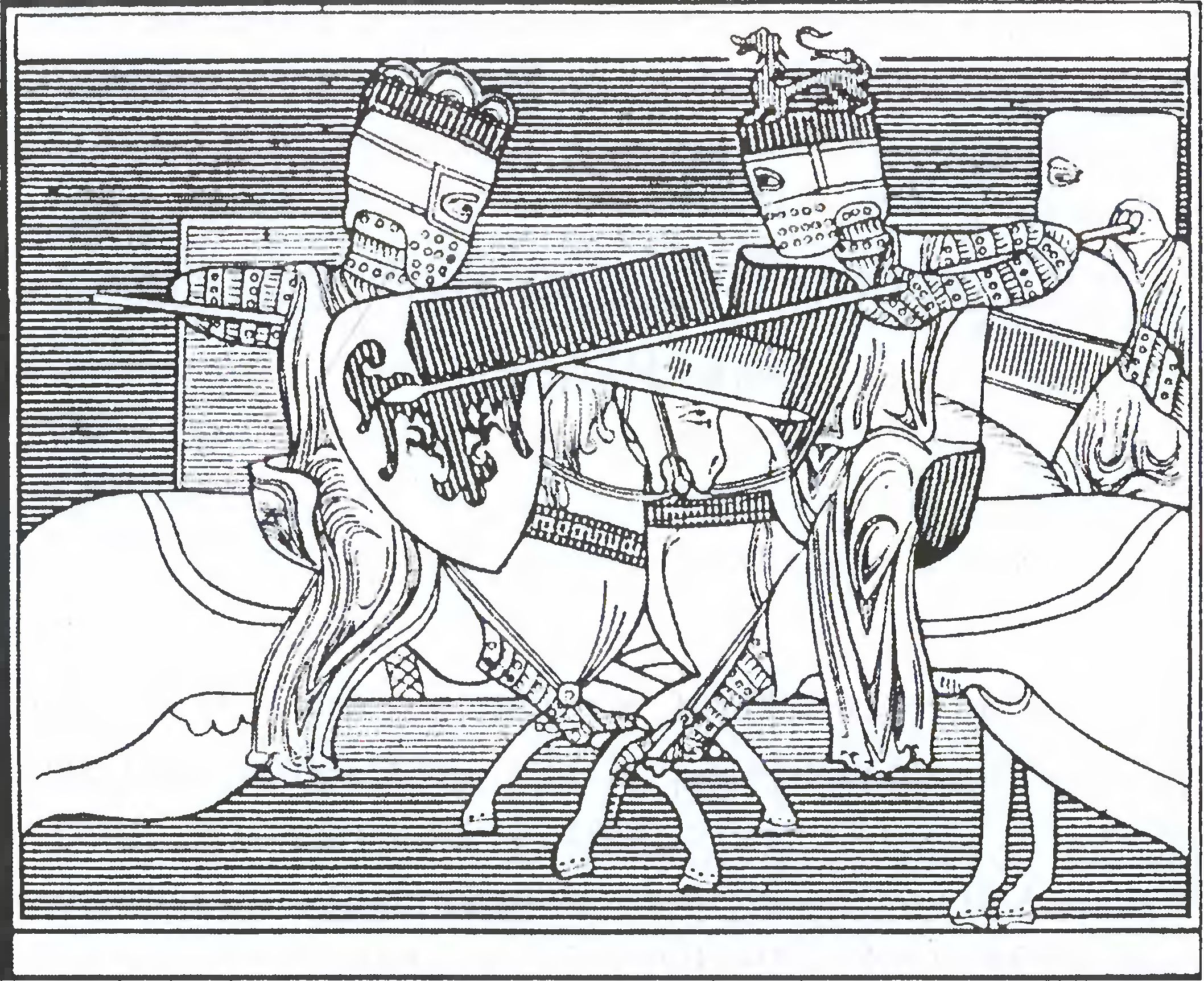 Немецкие рыцари. Прорисовка из рукописи конца XII в.