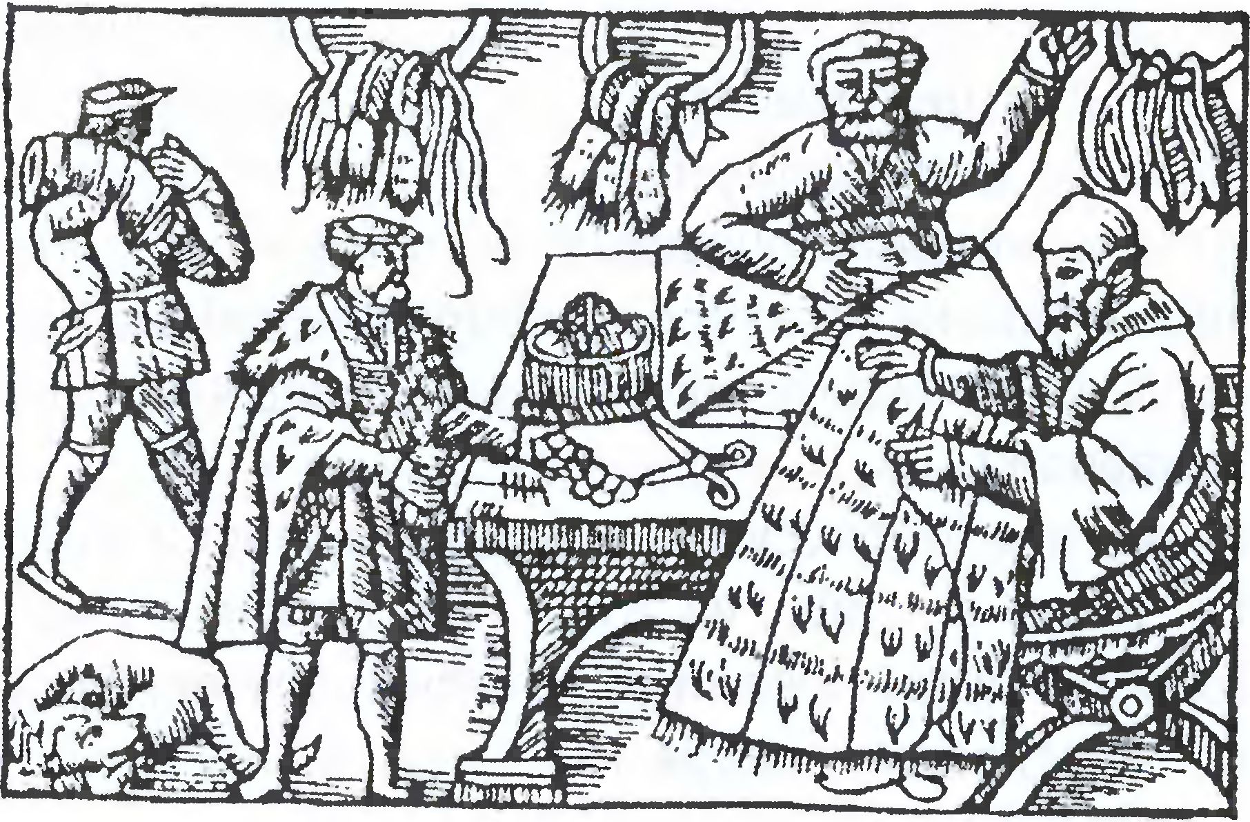 Торговля мехами. Из книги Олафа Магнуса «История северных народов» (1555 г.)